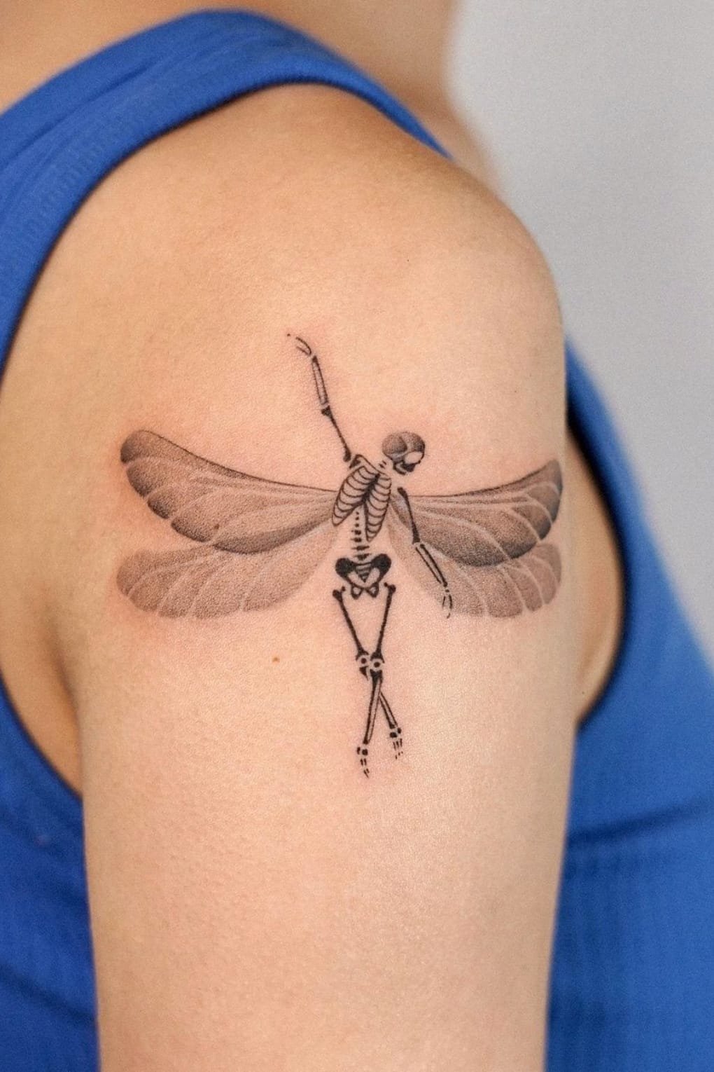 Skeleton and Dragonfly Tattoo