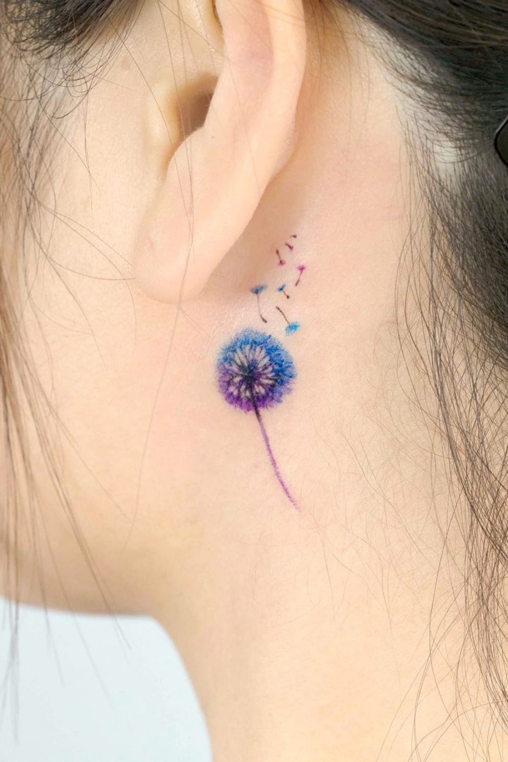 Dandelion Tattoo Behind Ear