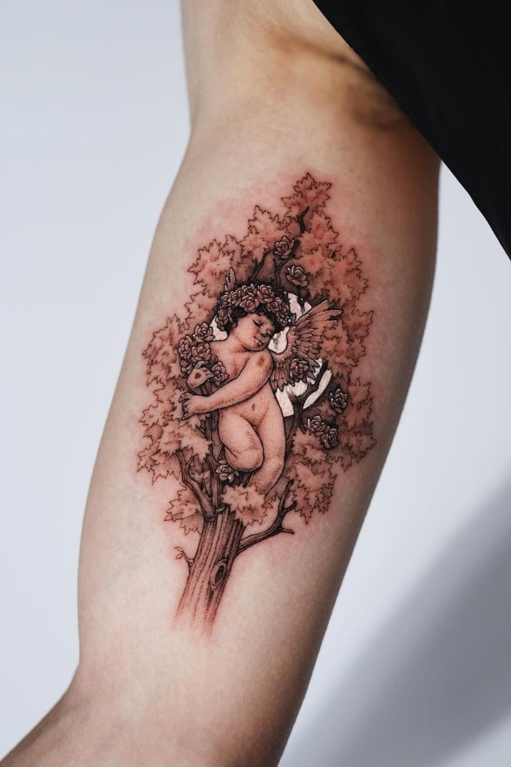 Angel and Tree Tattoo