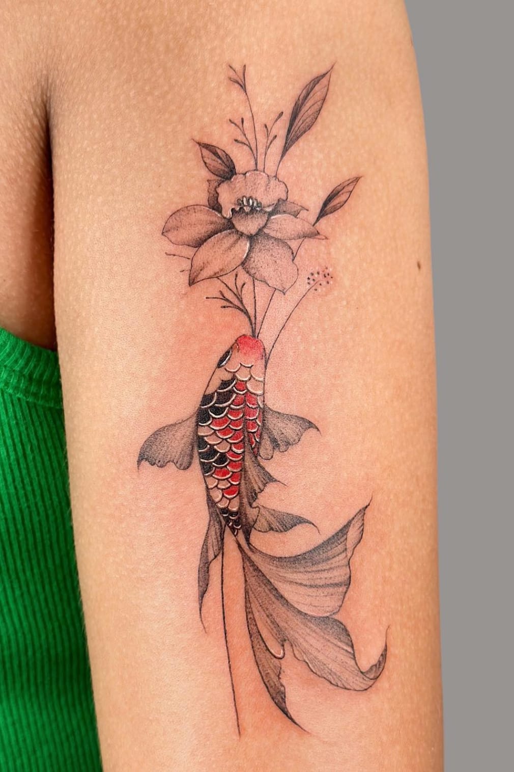 Birth Flower and Koi Fish Tattoo