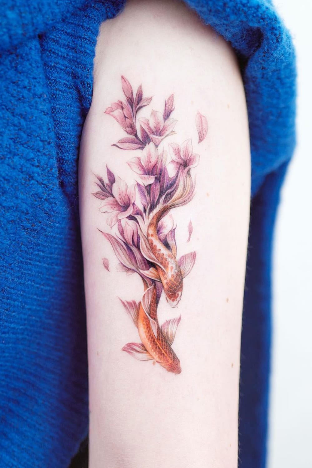 Flower and Koi Fish Tattoo