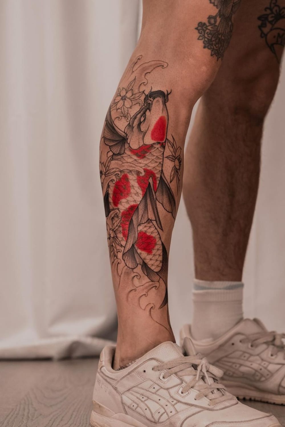 Koi Fish Tattoo on Leg