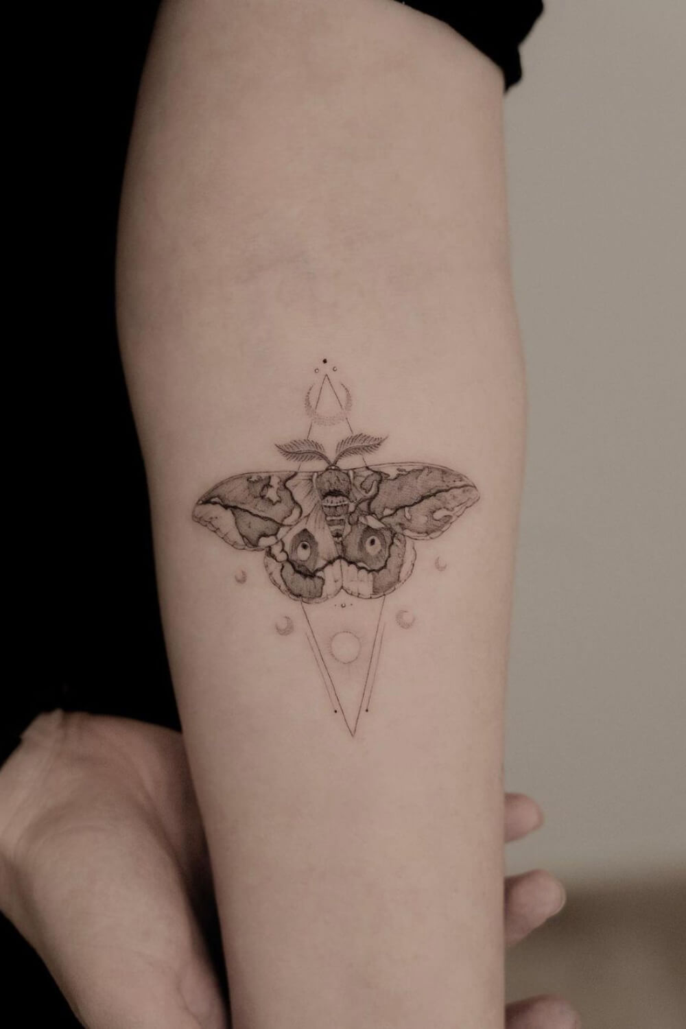 Moth Tattoo with Geometry