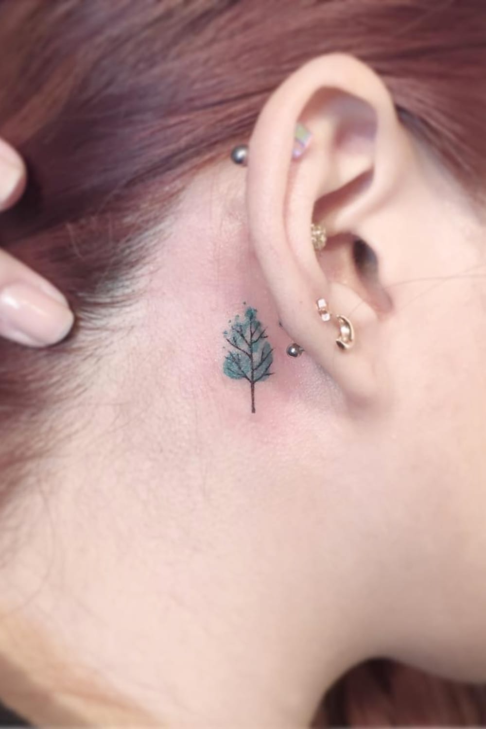 Tree Tattoo Behind the Ear