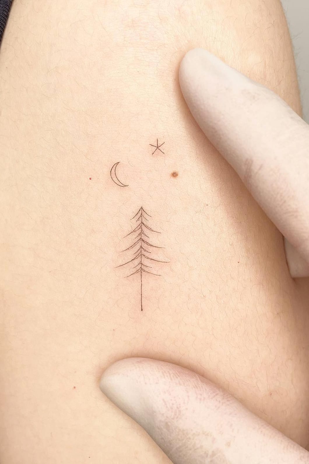 Tree Tattoo With Moon and Star