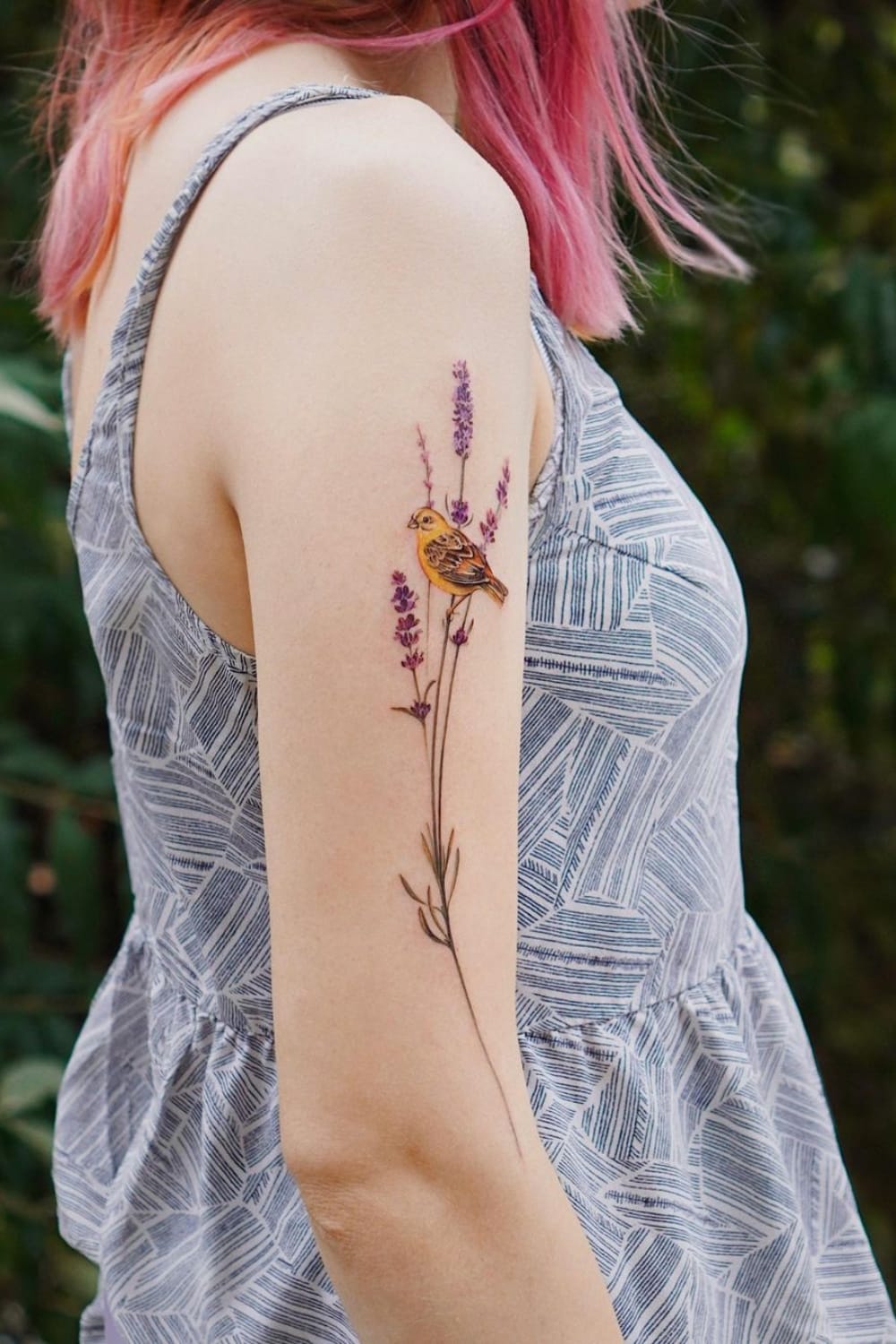 Bird and Lavender Tattoo