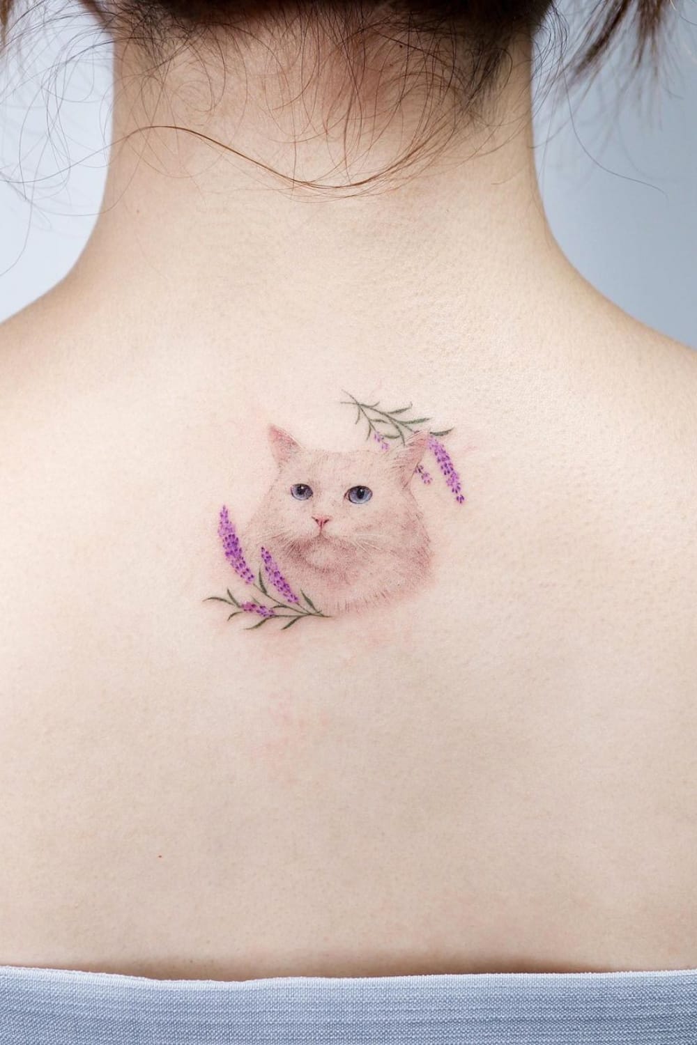 Cat and Lavender Tattoo