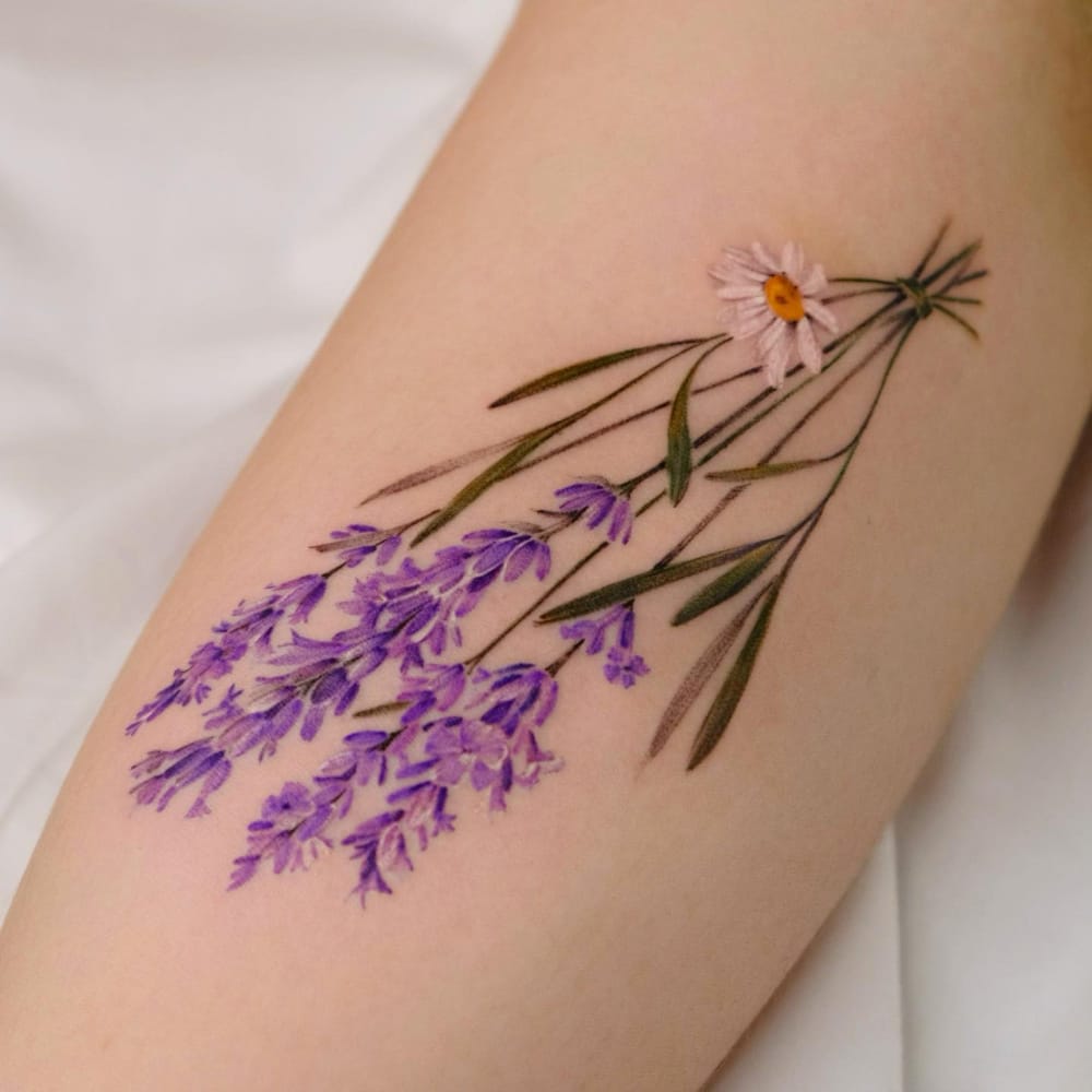 Daisy and Lavender Tattoo