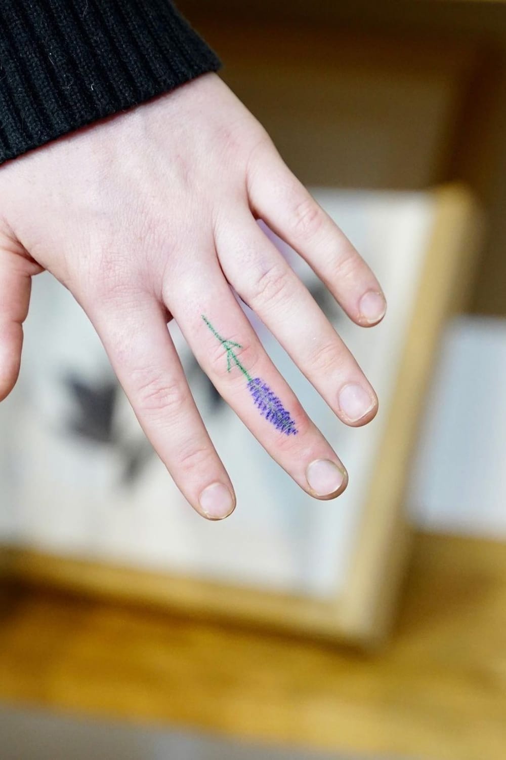 Lavender Tattoo on Finger