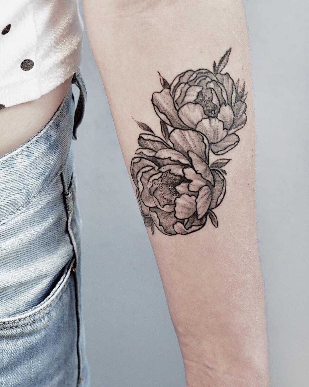 Black and Grey Peony Tattoo