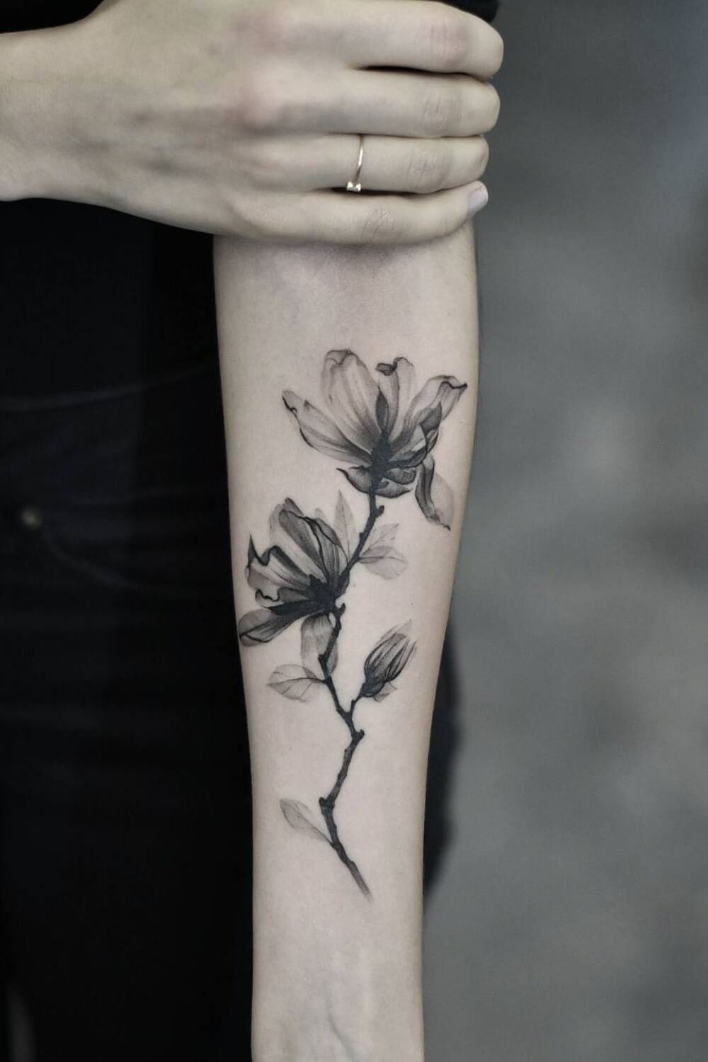 Black and White Magnolia Tattoo