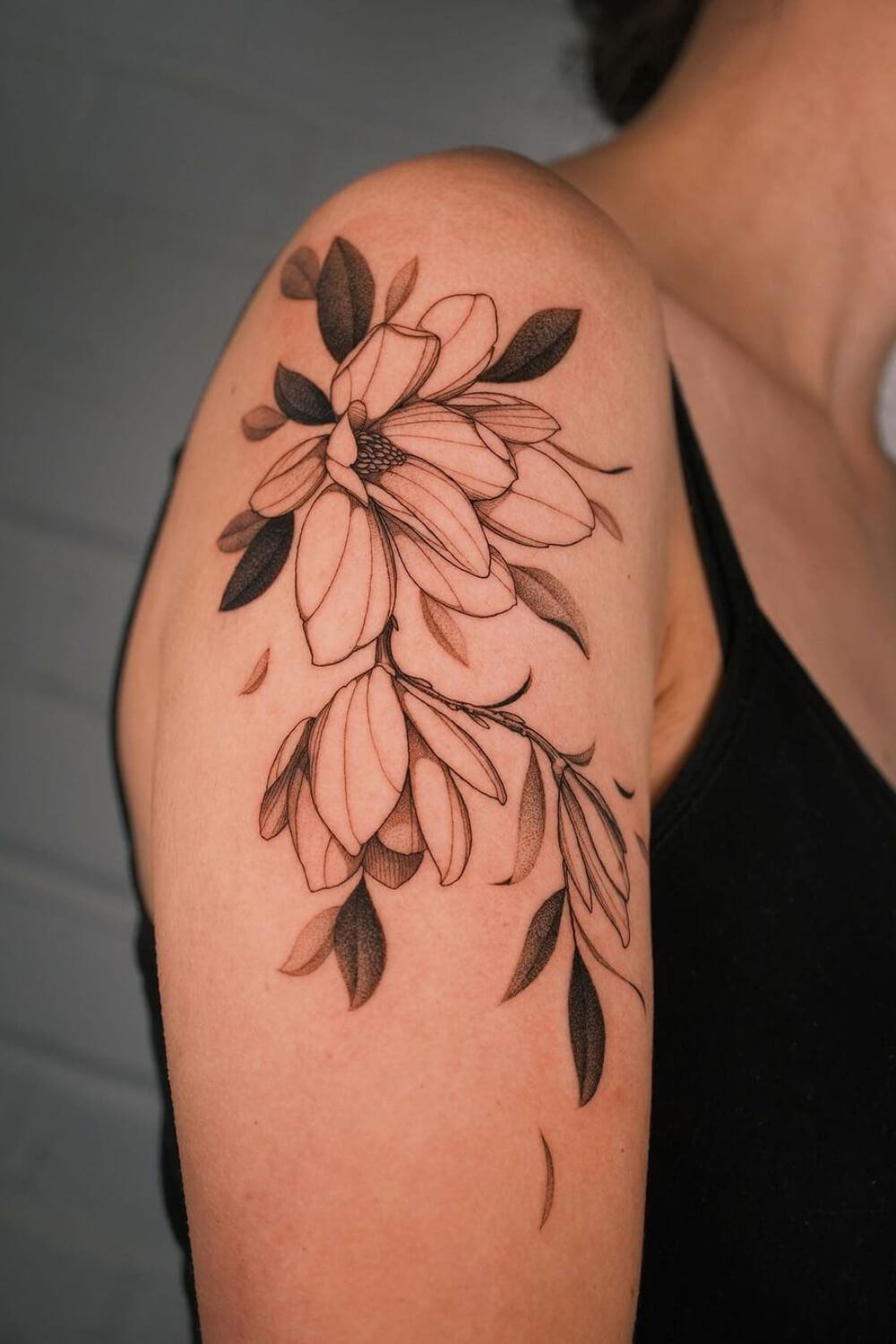 Black and White Magnolia Tattoo