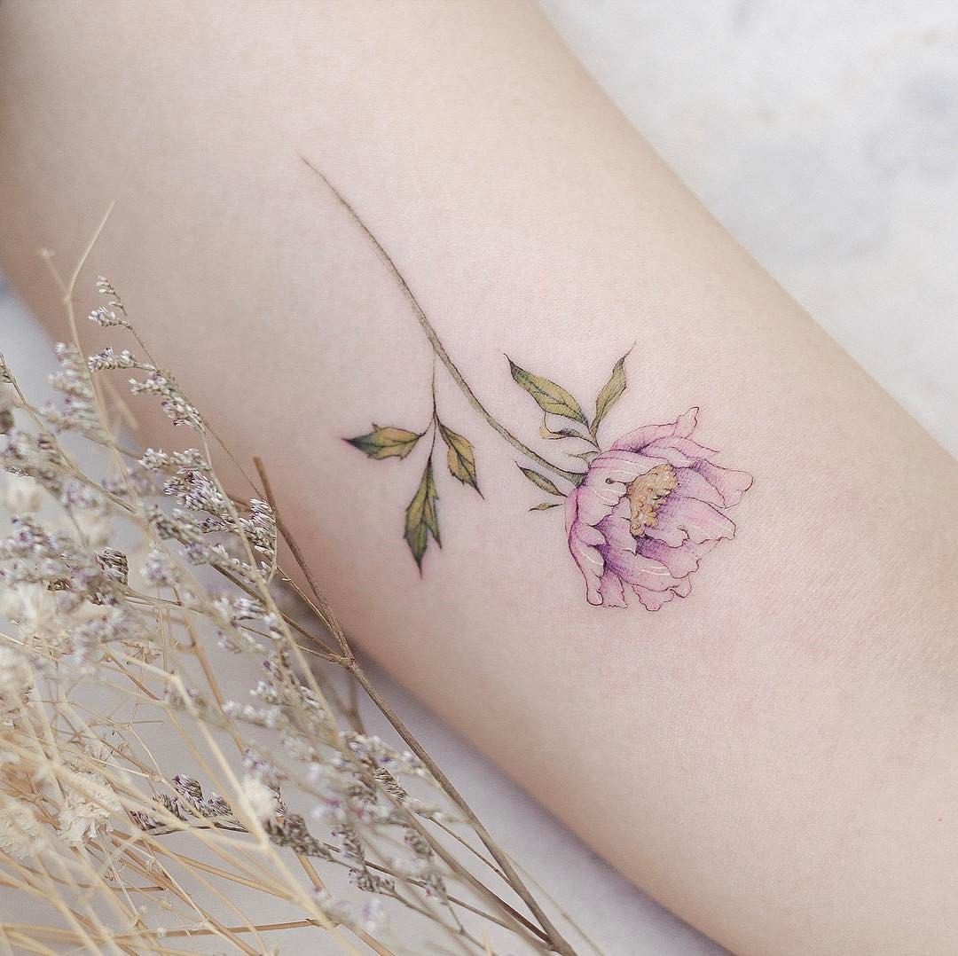 Delicate Peony Tattoo