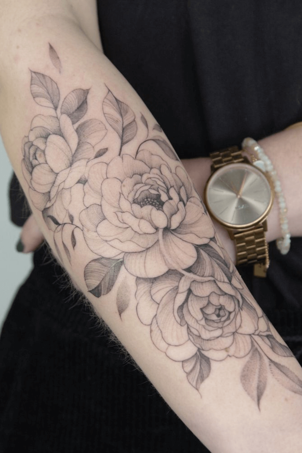 Fine Line Peony Tattoo