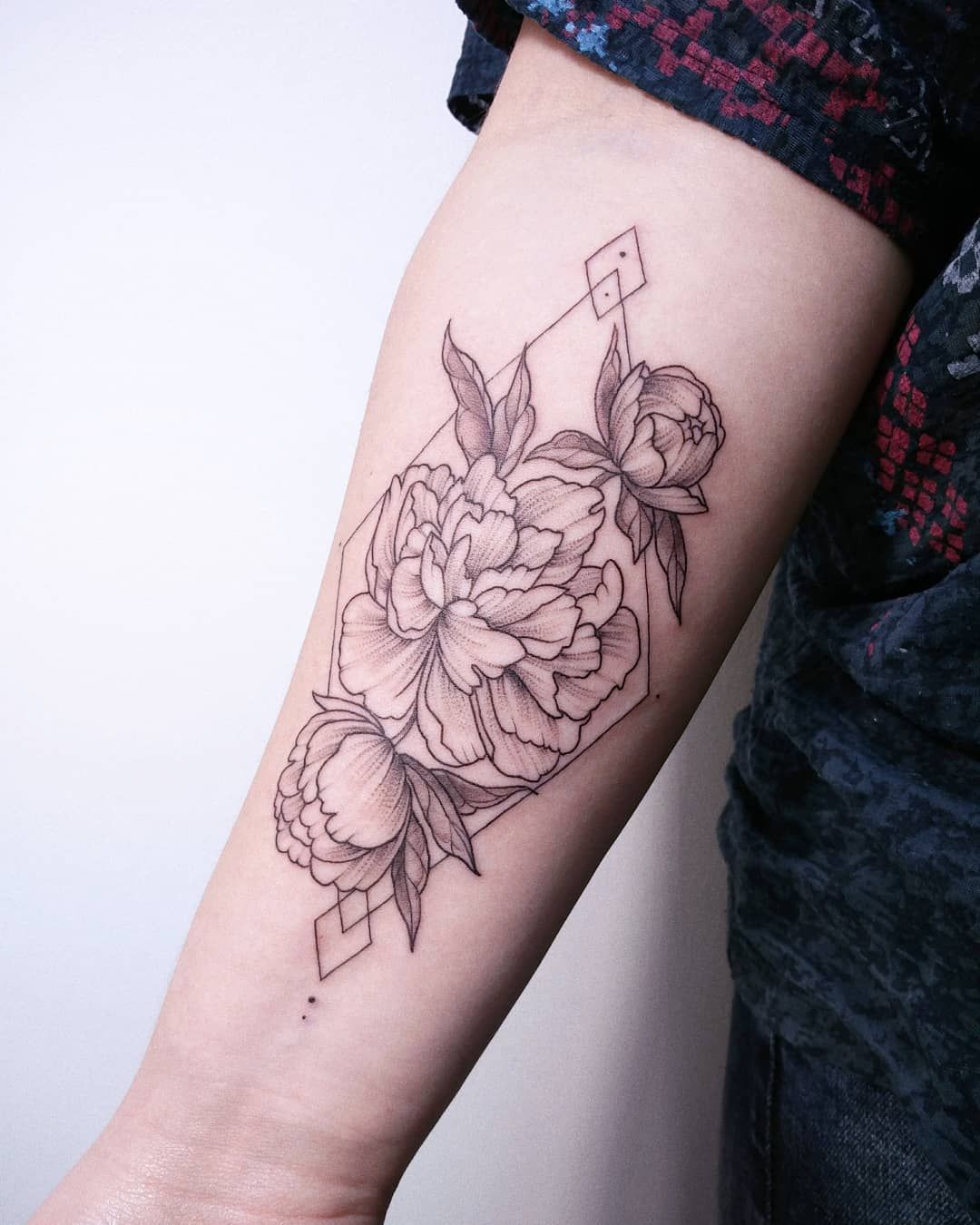 Geometric Peony Tattoo