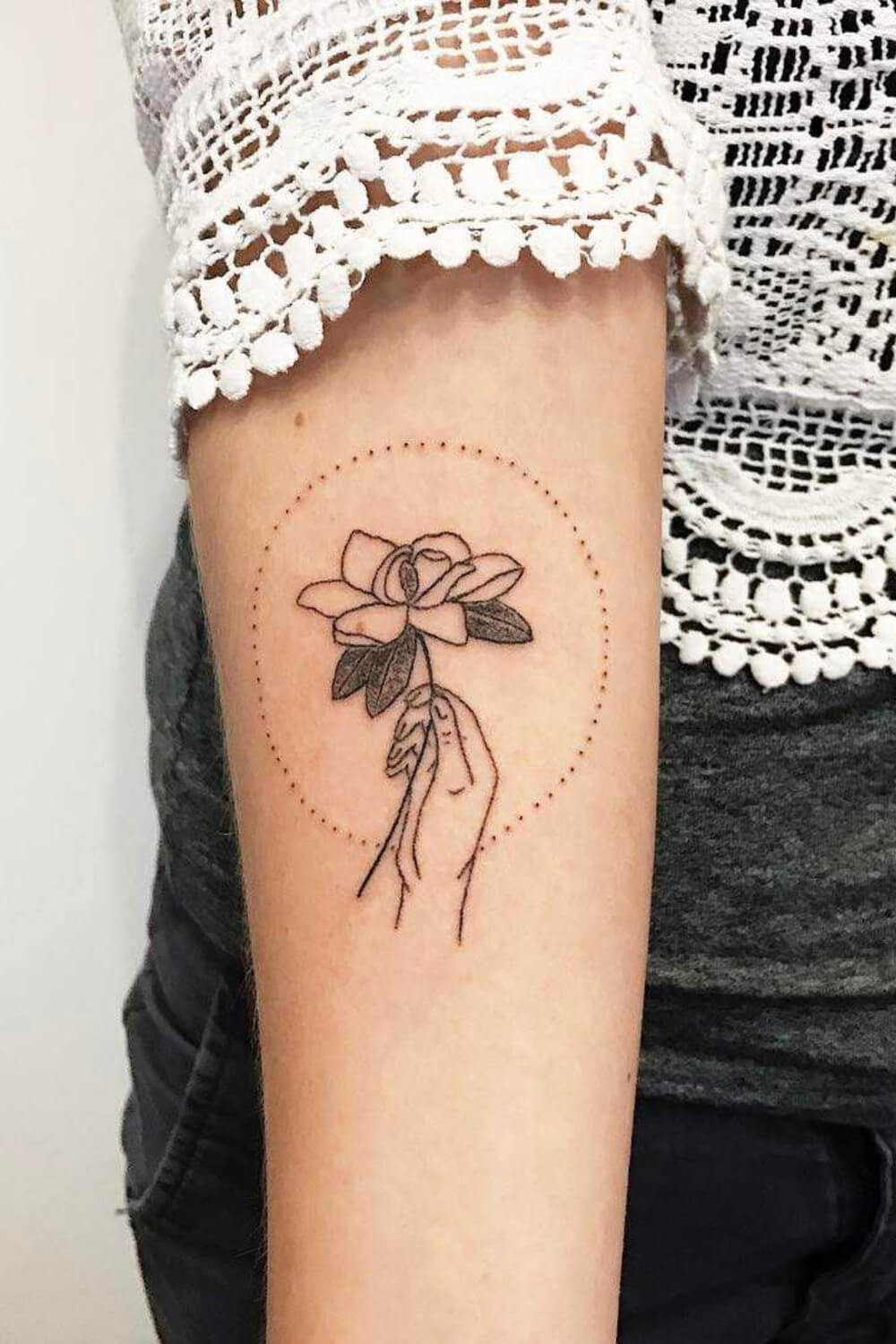 Geometric Magnolia Tattoo