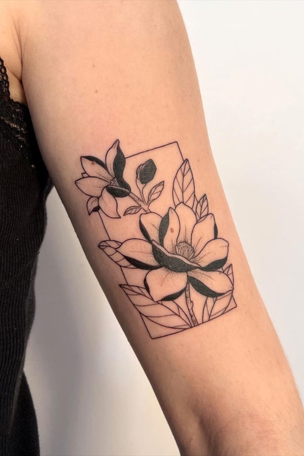 Geometric Magnolia Tattoo