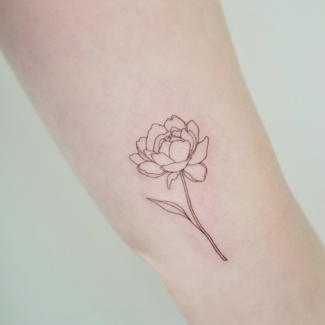 Minimalist Peony Tattoo