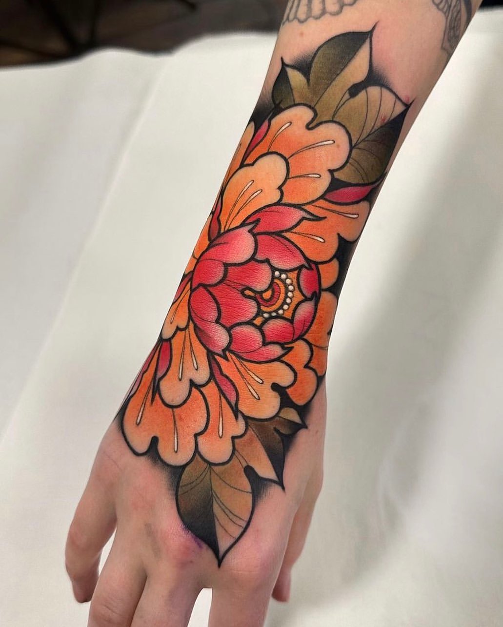 Neo-Traditional Peony Tattoo