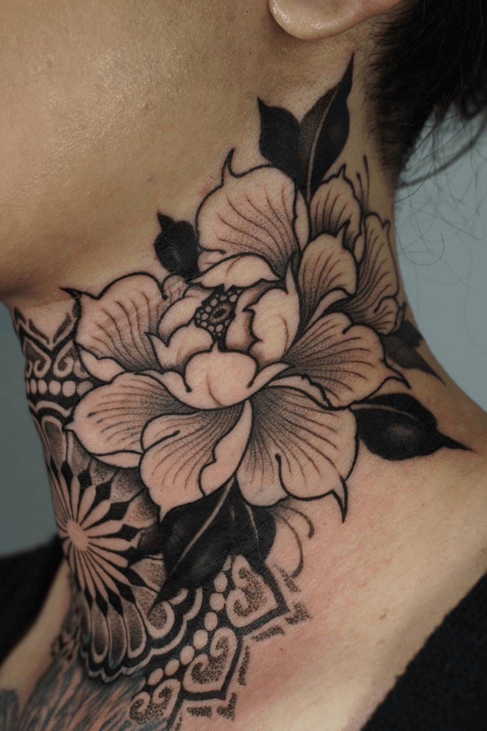 Peony Neck Tattoo