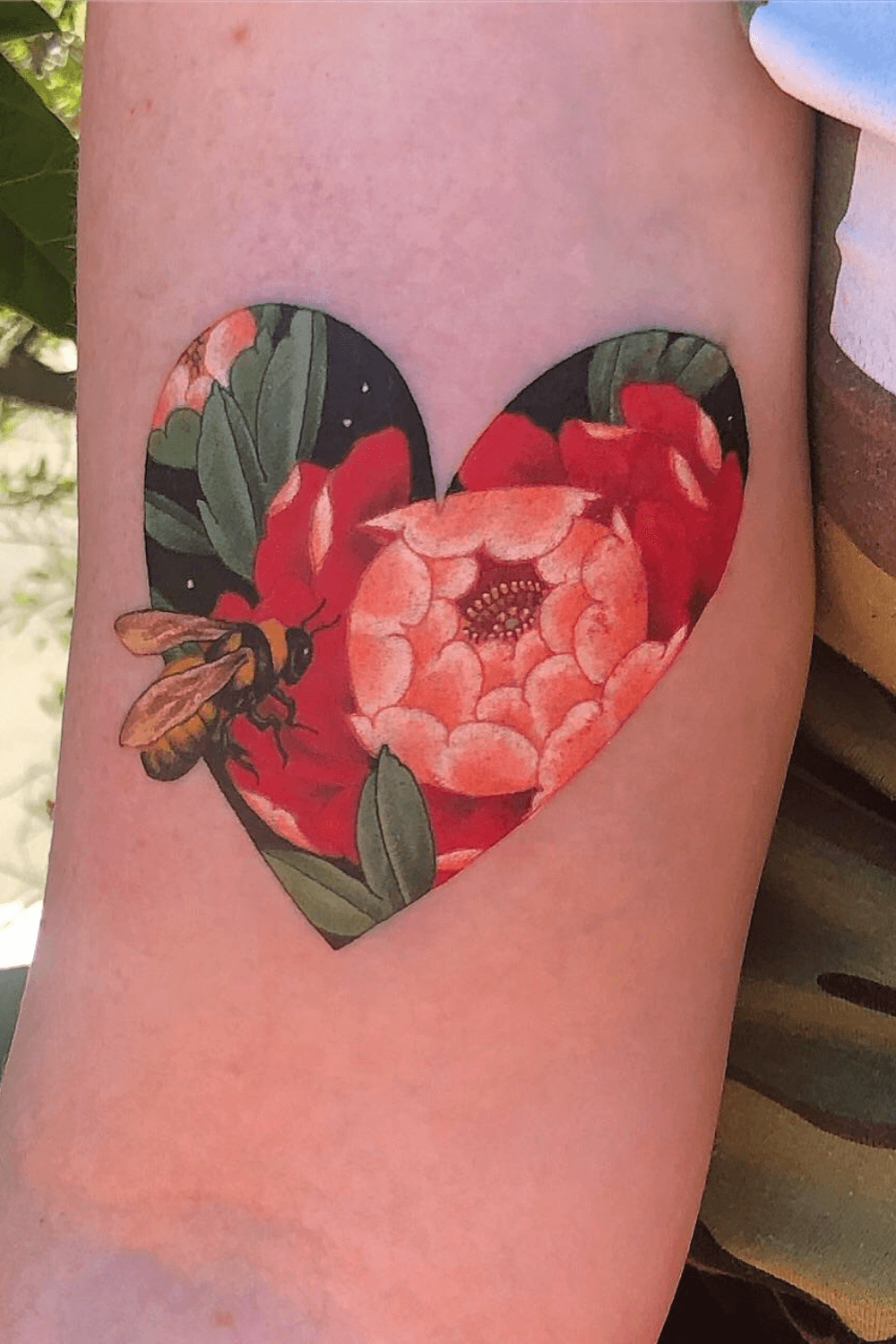 Peony and Bee Tattoo