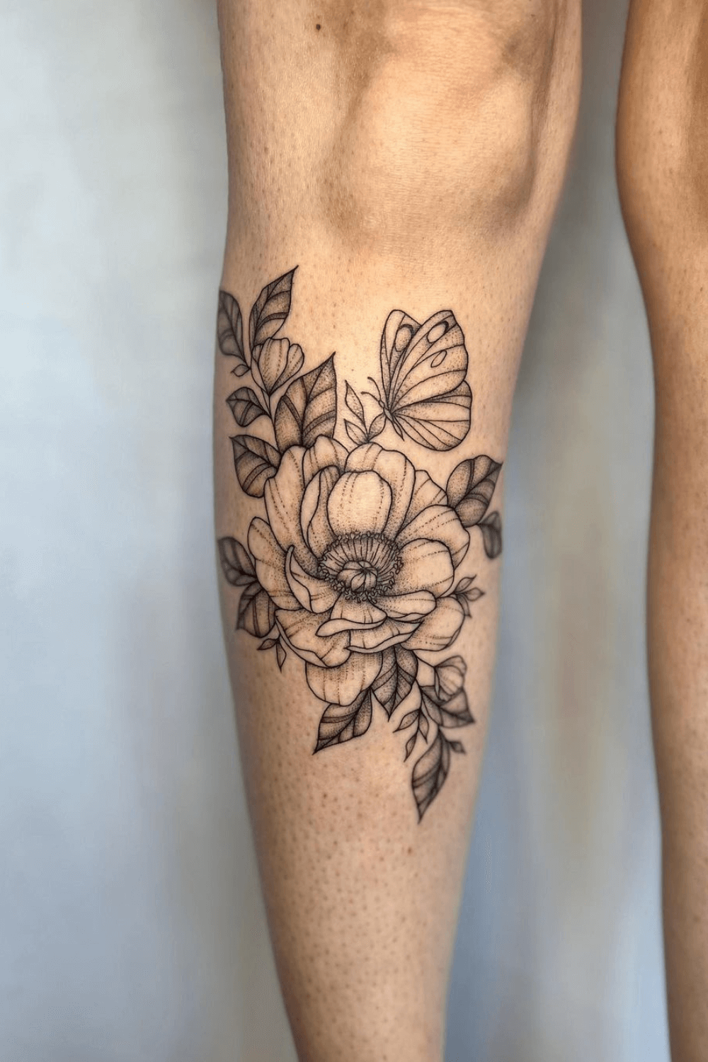 Peony and Butterfly Tattoo