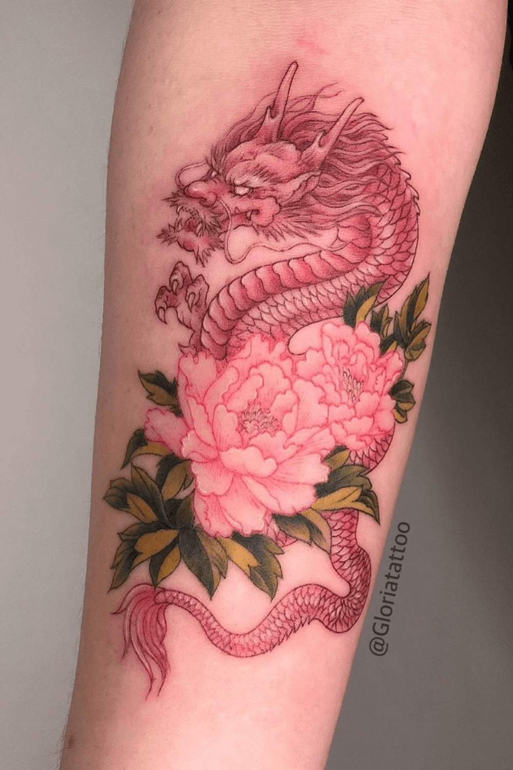 Peony and Dragon Tattoo