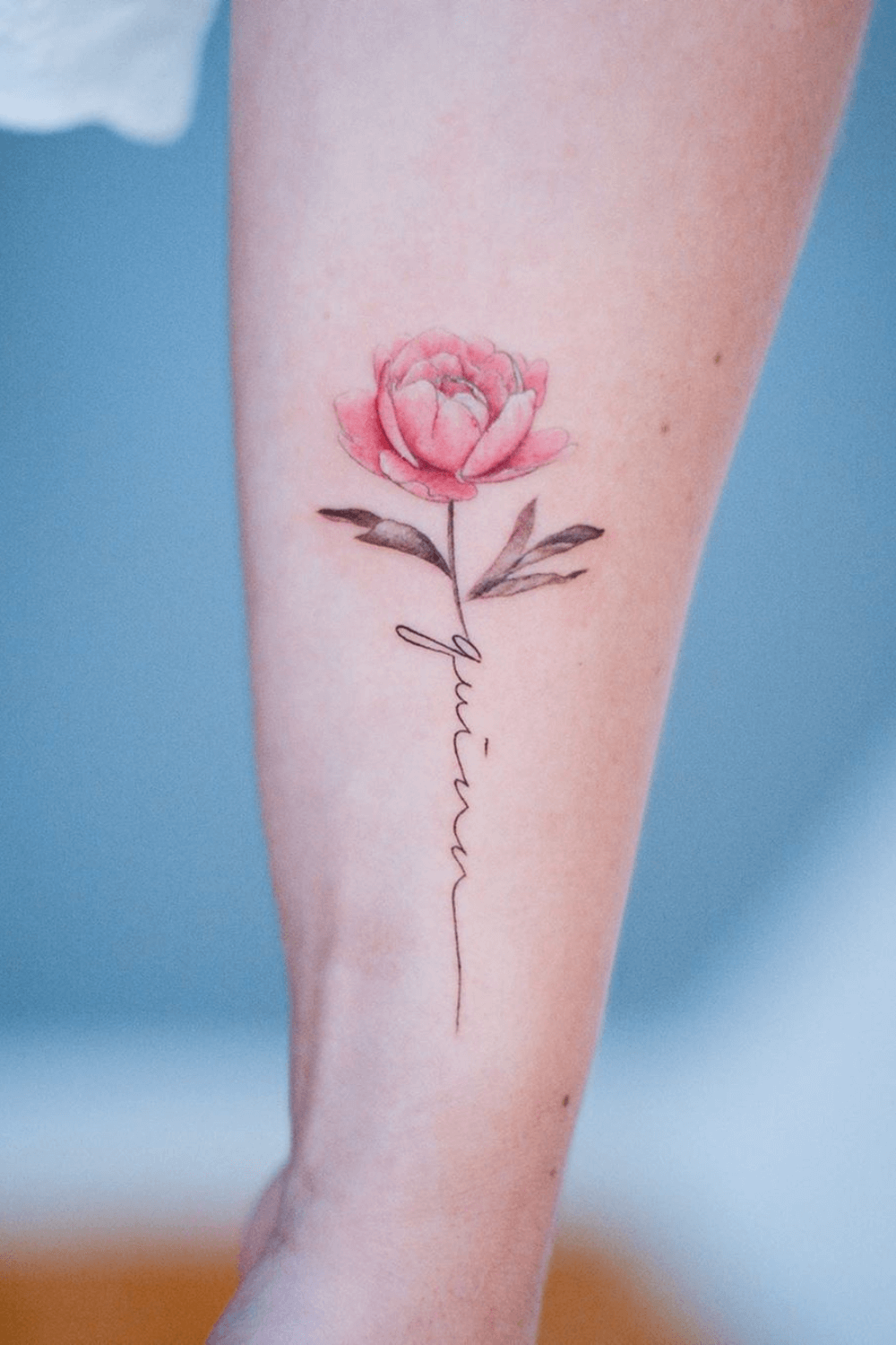 Peony and Name Tattoo