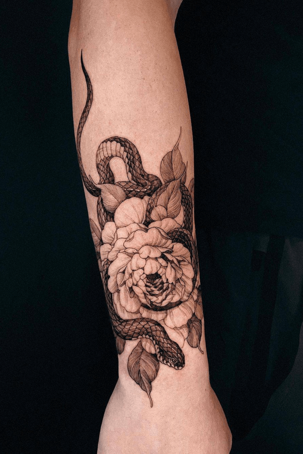 Peony and Snake Tattoo