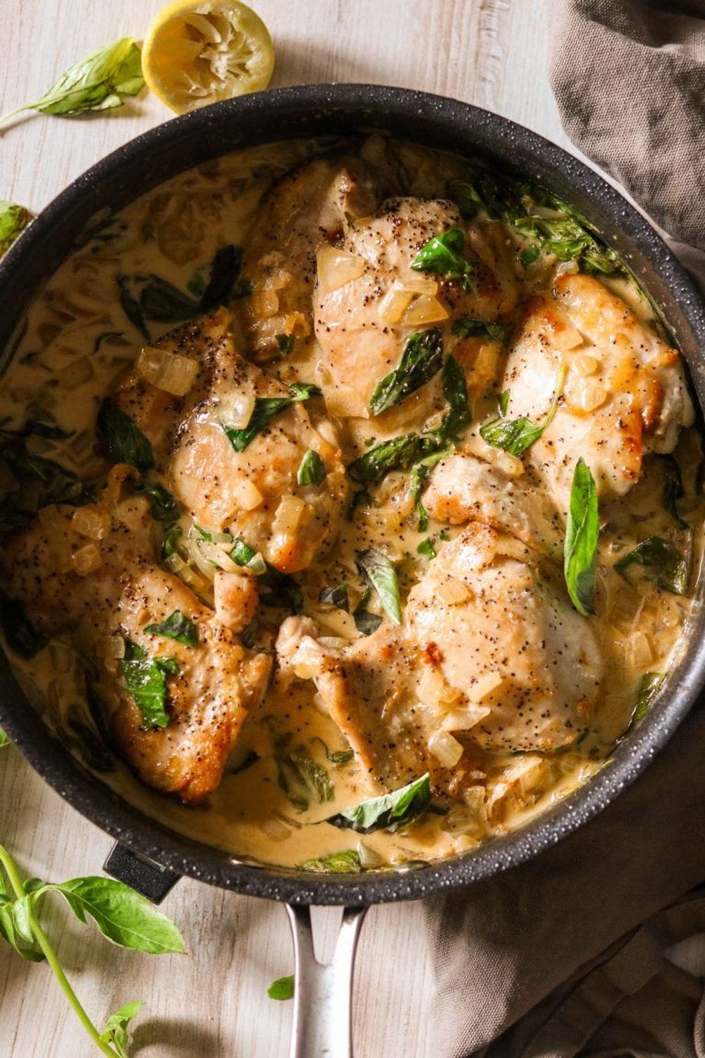 Creamy Skillet Chicken with Garlic & Basil (Paleo, Whole30, Keto, AIP Option)